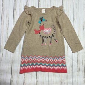 Gymboree Tan Llama Skating Embroidered Sweater Dress